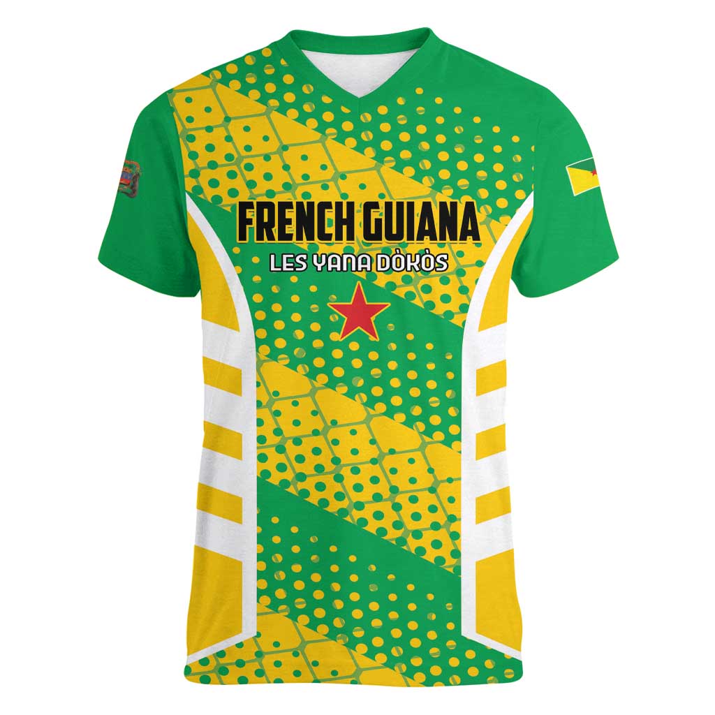 Custom French Guiana Football Women V-Neck T-Shirt Go Les Yana Dokos - Wonder Print Shop