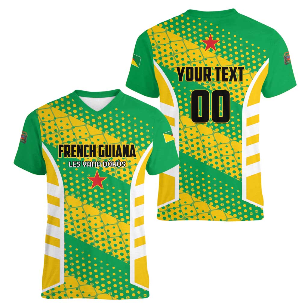 Custom French Guiana Football Women V-Neck T-Shirt Go Les Yana Dokos - Wonder Print Shop