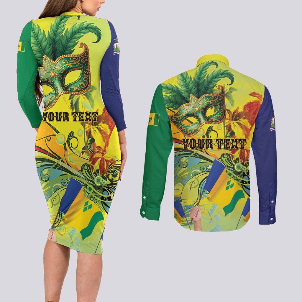 Personalized Vincy Mas Couples Matching Long Sleeve Bodycon Dress and Long Sleeve Button Shirt The Caribbean Hottest Carnival - Wonder Print Shop