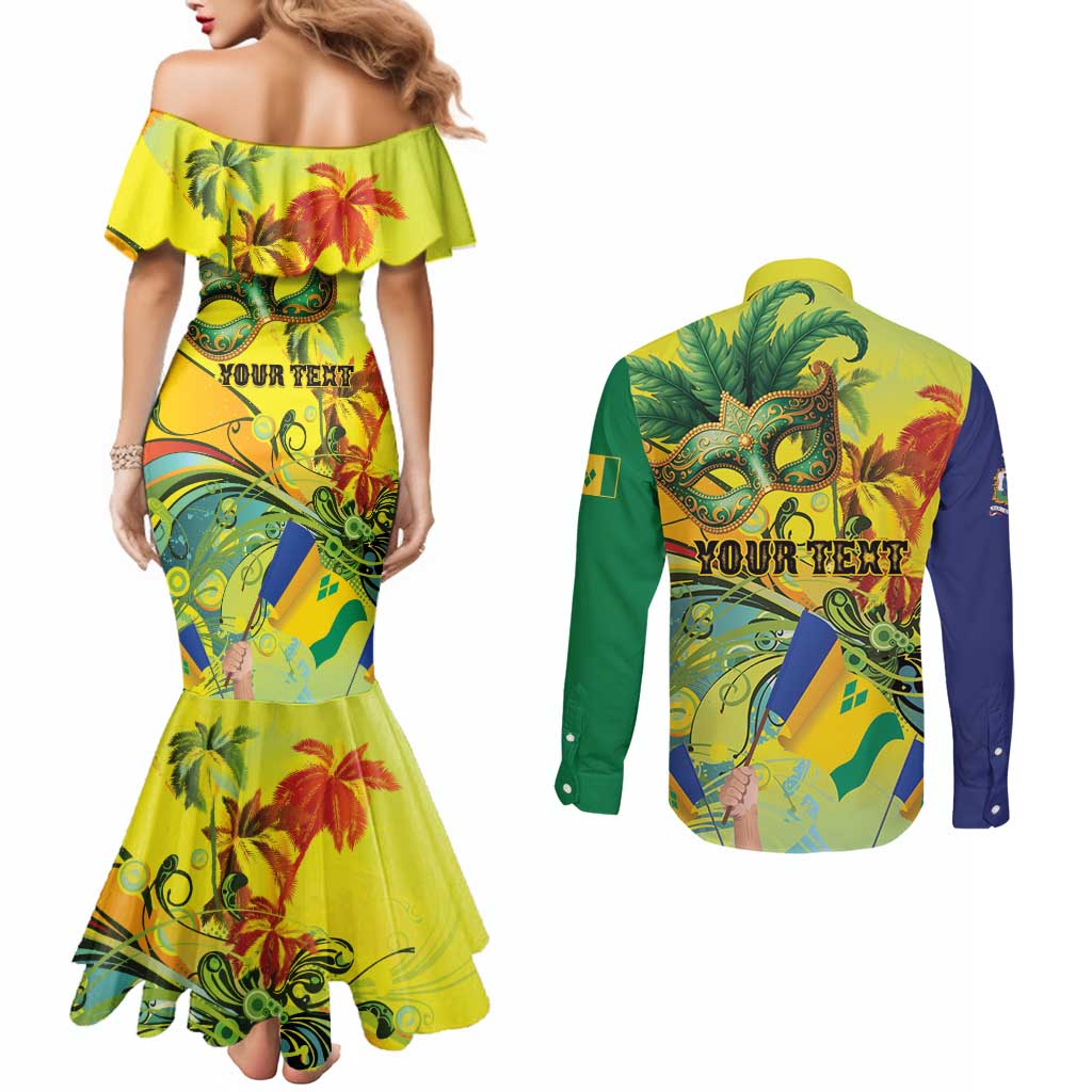 Personalized Vincy Mas Couples Matching Mermaid Dress and Long Sleeve Button Shirt The Caribbean Hottest Carnival - Wonder Print Shop