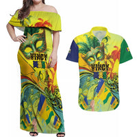 Personalized Vincy Mas Couples Matching Off Shoulder Maxi Dress and Hawaiian Shirt The Caribbean Hottest Carnival - Wonder Print Shop