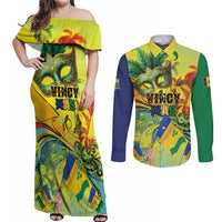 Personalized Vincy Mas Couples Matching Off Shoulder Maxi Dress and Long Sleeve Button Shirt The Caribbean Hottest Carnival - Wonder Print Shop