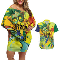 Personalized Vincy Mas Couples Matching Off Shoulder Short Dress and Hawaiian Shirt The Caribbean Hottest Carnival - Wonder Print Shop