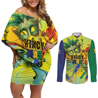 Personalized Vincy Mas Couples Matching Off Shoulder Short Dress and Long Sleeve Button Shirt The Caribbean Hottest Carnival - Wonder Print Shop