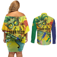 Personalized Vincy Mas Couples Matching Off Shoulder Short Dress and Long Sleeve Button Shirt The Caribbean Hottest Carnival - Wonder Print Shop