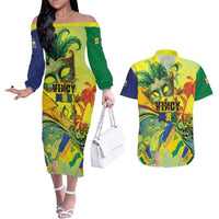 Personalized Vincy Mas Couples Matching Off The Shoulder Long Sleeve Dress and Hawaiian Shirt The Caribbean Hottest Carnival - Wonder Print Shop