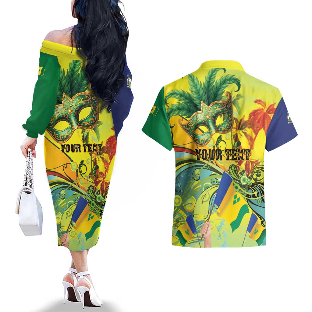 Personalized Vincy Mas Couples Matching Off The Shoulder Long Sleeve Dress and Hawaiian Shirt The Caribbean Hottest Carnival - Wonder Print Shop