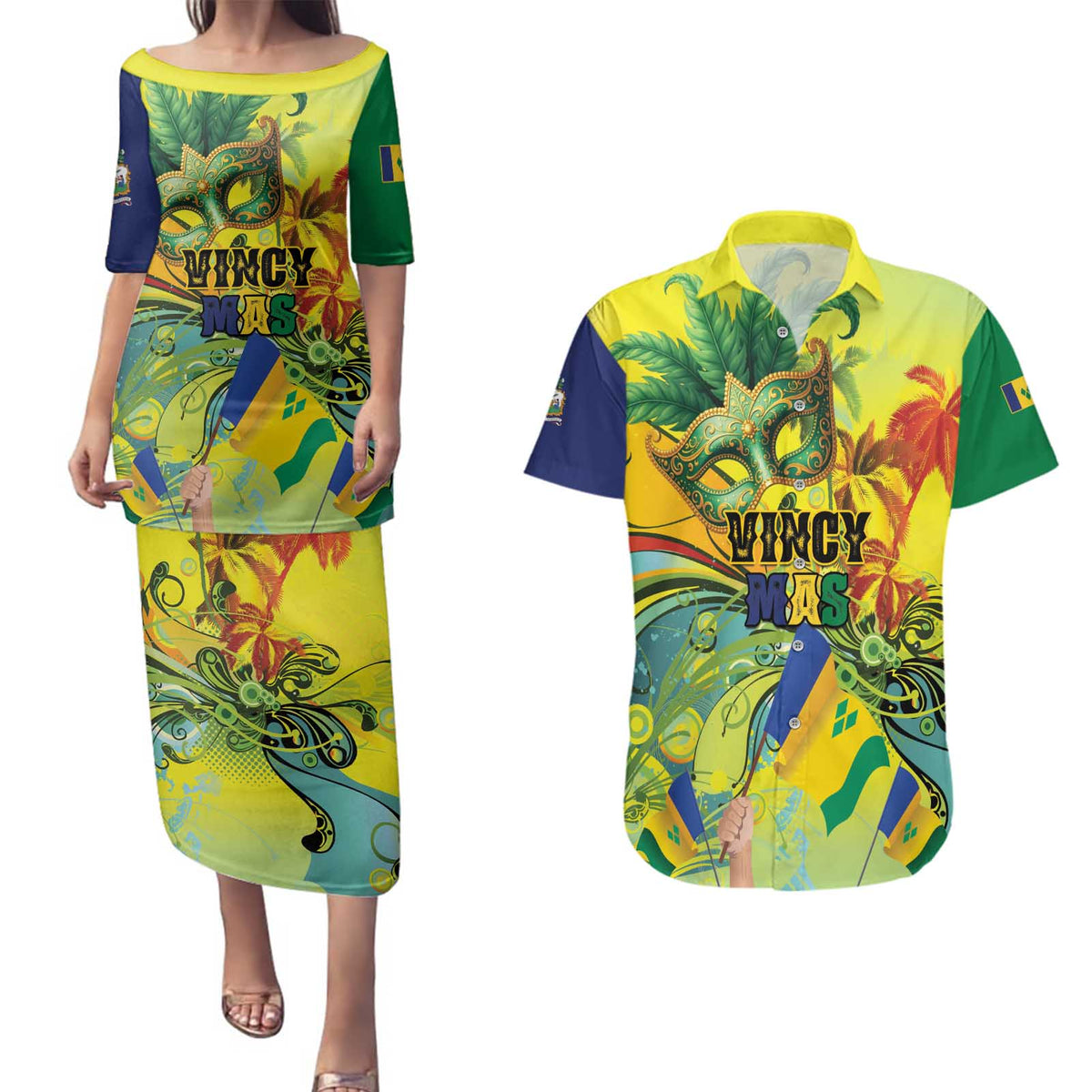 Personalized Vincy Mas Couples Matching Puletasi and Hawaiian Shirt The Caribbean Hottest Carnival - Wonder Print Shop