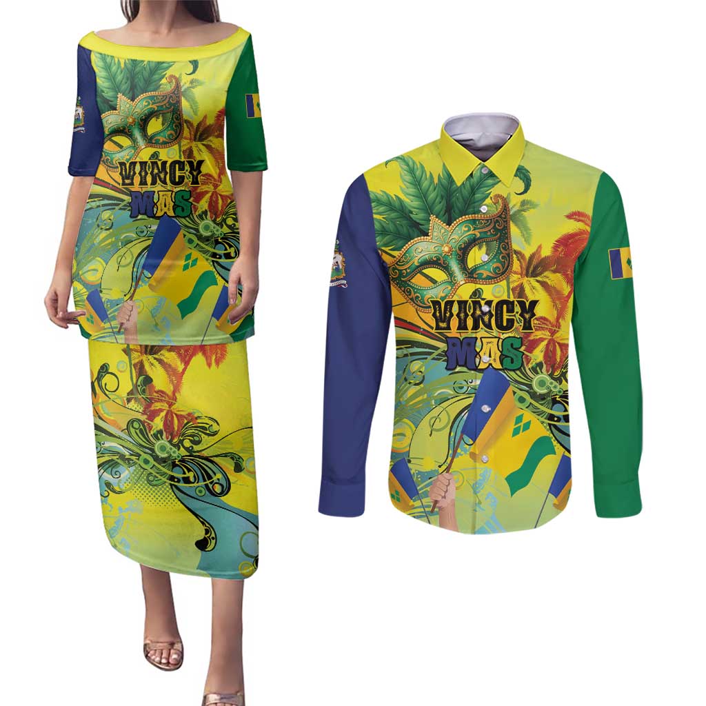Personalized Vincy Mas Couples Matching Puletasi and Long Sleeve Button Shirt The Caribbean Hottest Carnival - Wonder Print Shop