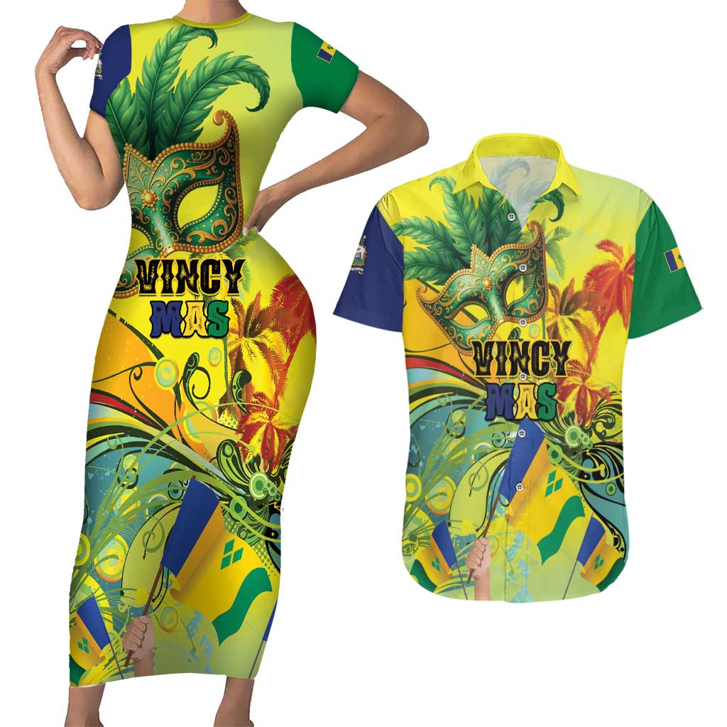 Personalized Vincy Mas Couples Matching Short Sleeve Bodycon Dress and Hawaiian Shirt The Caribbean Hottest Carnival - Wonder Print Shop