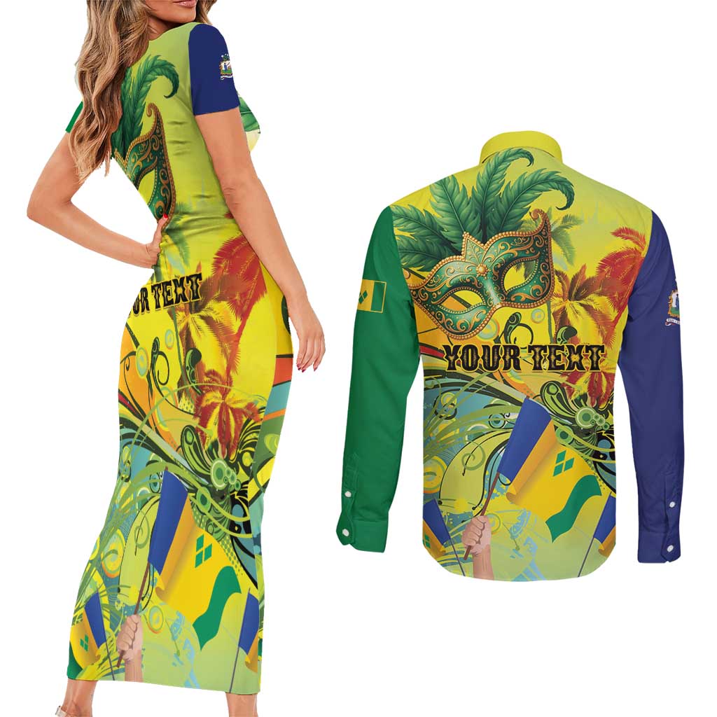 Personalized Vincy Mas Couples Matching Short Sleeve Bodycon Dress and Long Sleeve Button Shirt The Caribbean Hottest Carnival - Wonder Print Shop