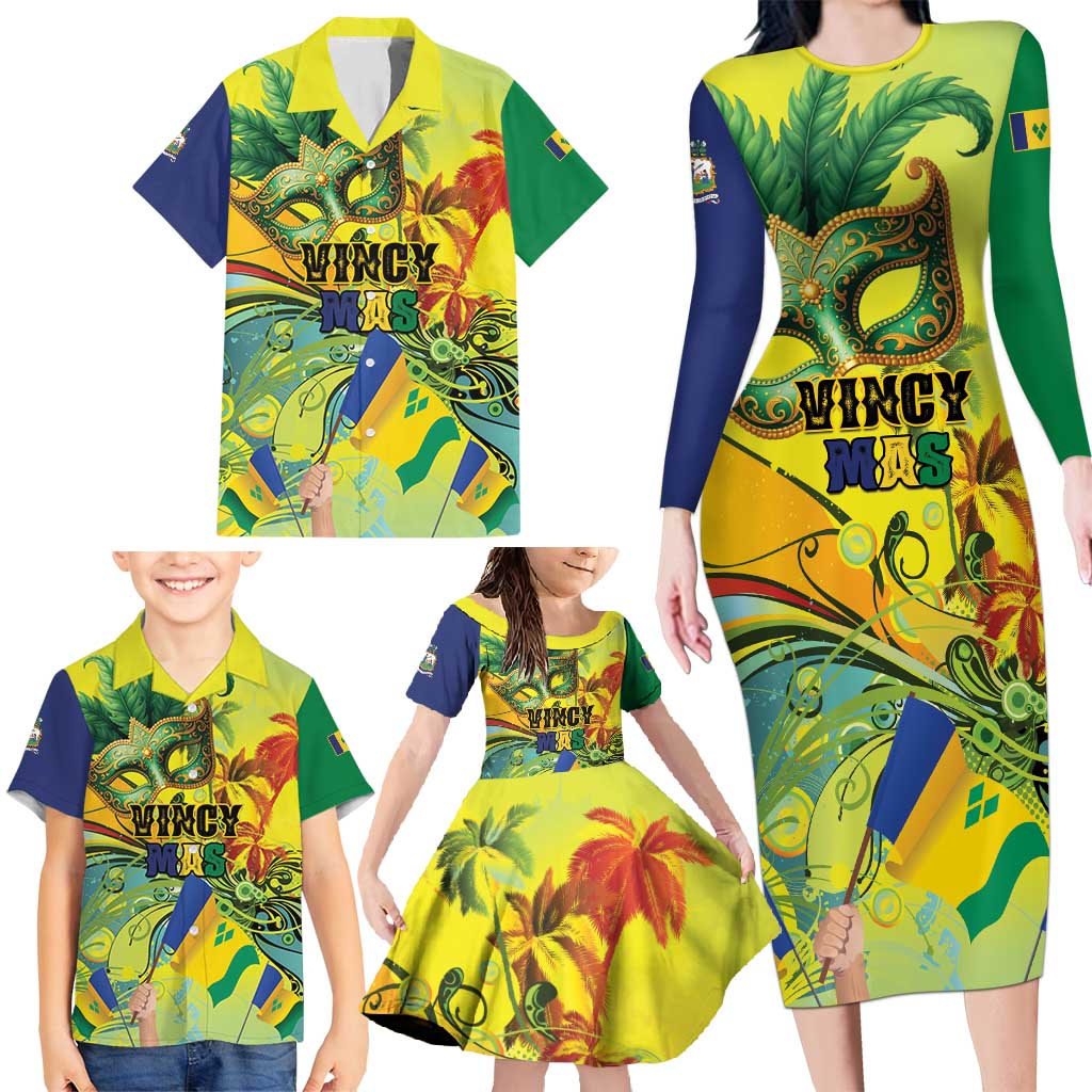 Personalized Vincy Mas Family Matching Long Sleeve Bodycon Dress and Hawaiian Shirt The Caribbean Hottest Carnival - Wonder Print Shop