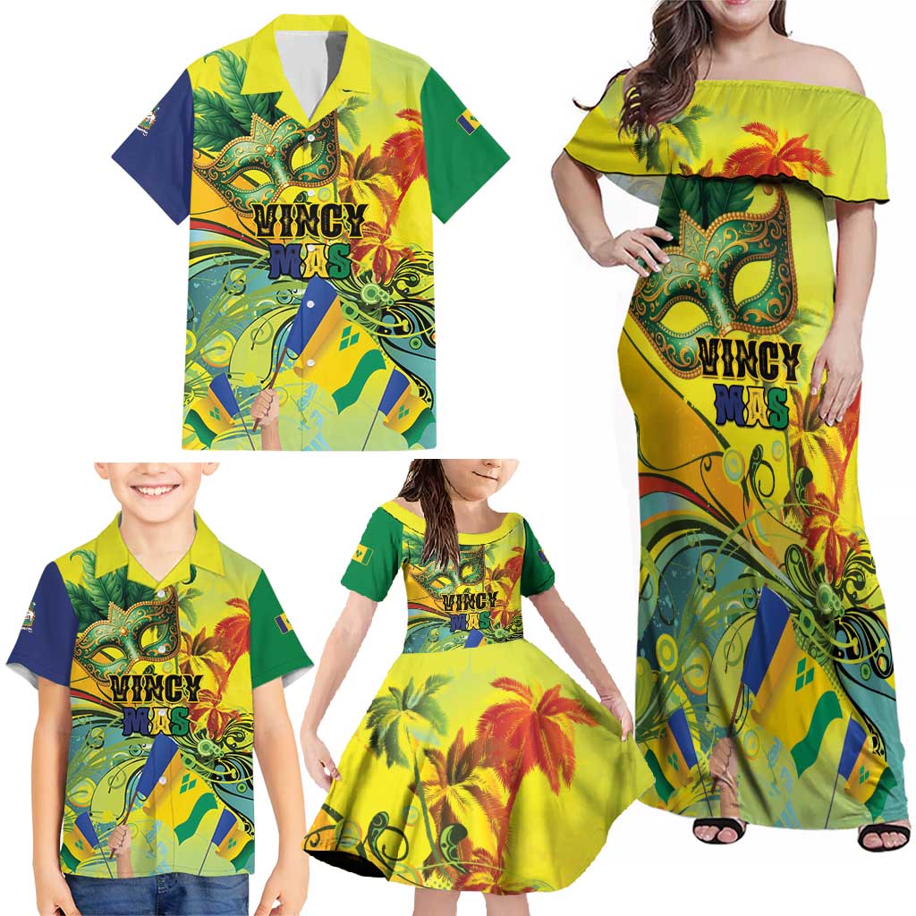 Personalized Vincy Mas Family Matching Off Shoulder Maxi Dress and Hawaiian Shirt The Caribbean Hottest Carnival - Wonder Print Shop
