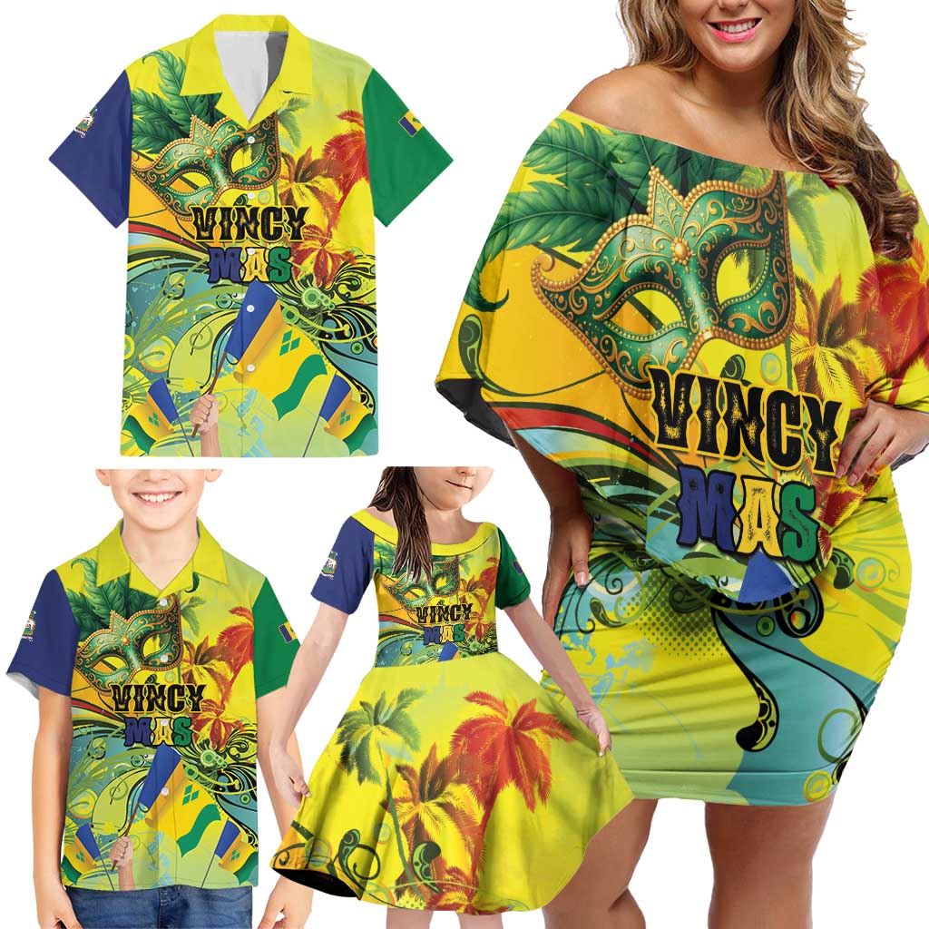 Personalized Vincy Mas Family Matching Off Shoulder Short Dress and Hawaiian Shirt The Caribbean Hottest Carnival - Wonder Print Shop