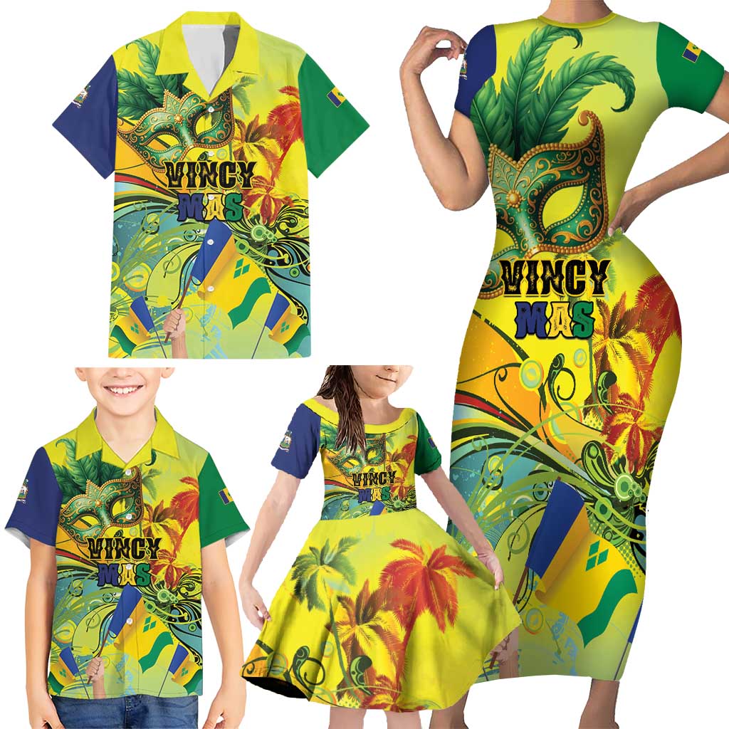 Personalized Vincy Mas Family Matching Short Sleeve Bodycon Dress and Hawaiian Shirt The Caribbean Hottest Carnival - Wonder Print Shop