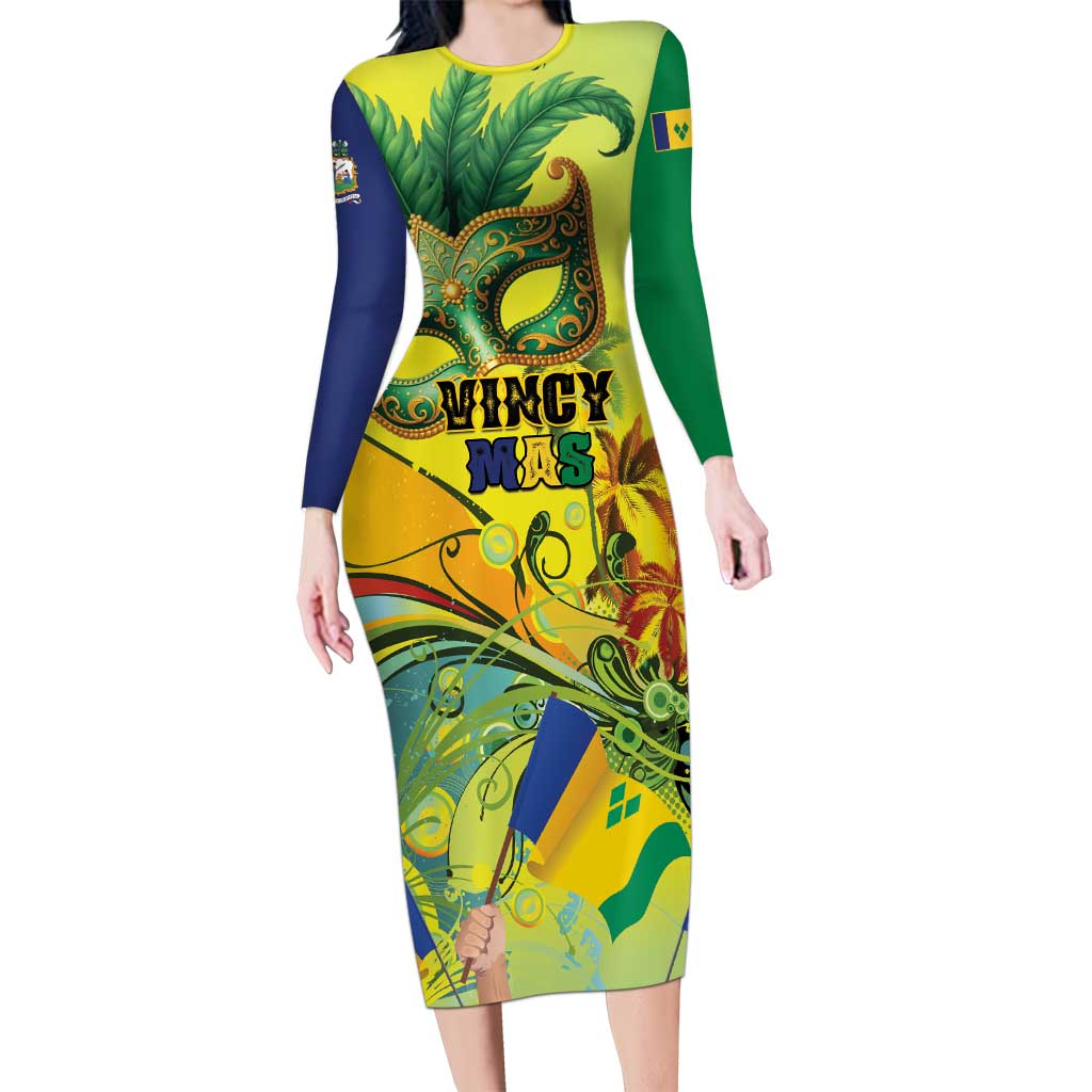 Personalized Vincy Mas Long Sleeve Bodycon Dress The Caribbean Hottest Carnival - Wonder Print Shop