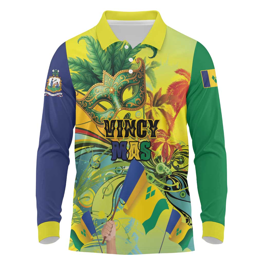 Personalized Vincy Mas Long Sleeve Polo Shirt The Caribbean Hottest Carnival - Wonder Print Shop