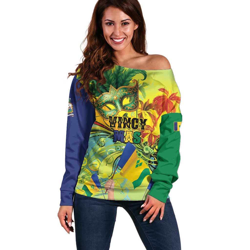 Personalized Vincy Mas Off Shoulder Sweater The Caribbean Hottest Carnival - Wonder Print Shop