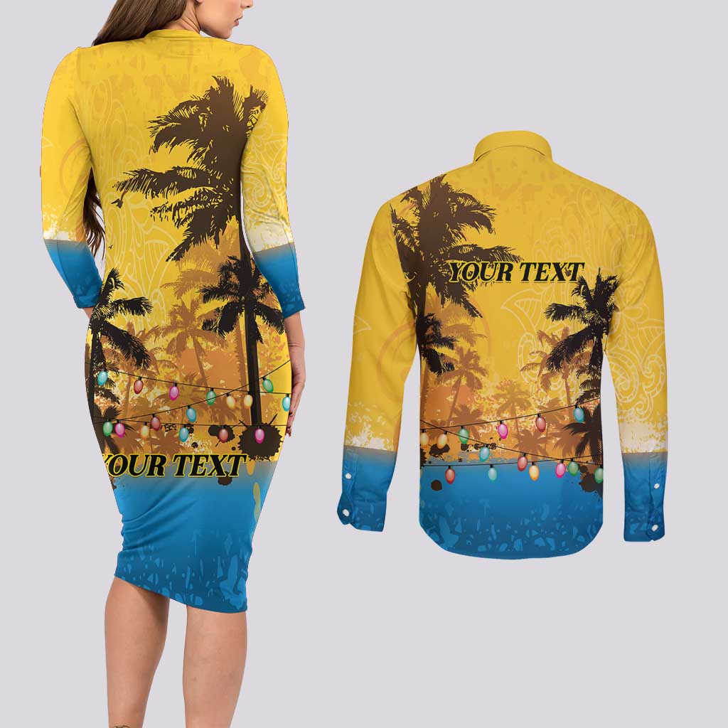 Personalized Xmas in July 2025 Couples Matching Long Sleeve Bodycon Dress and Long Sleeve Button Shirt Caribbean Summer Christmas - Wonder Print Shop
