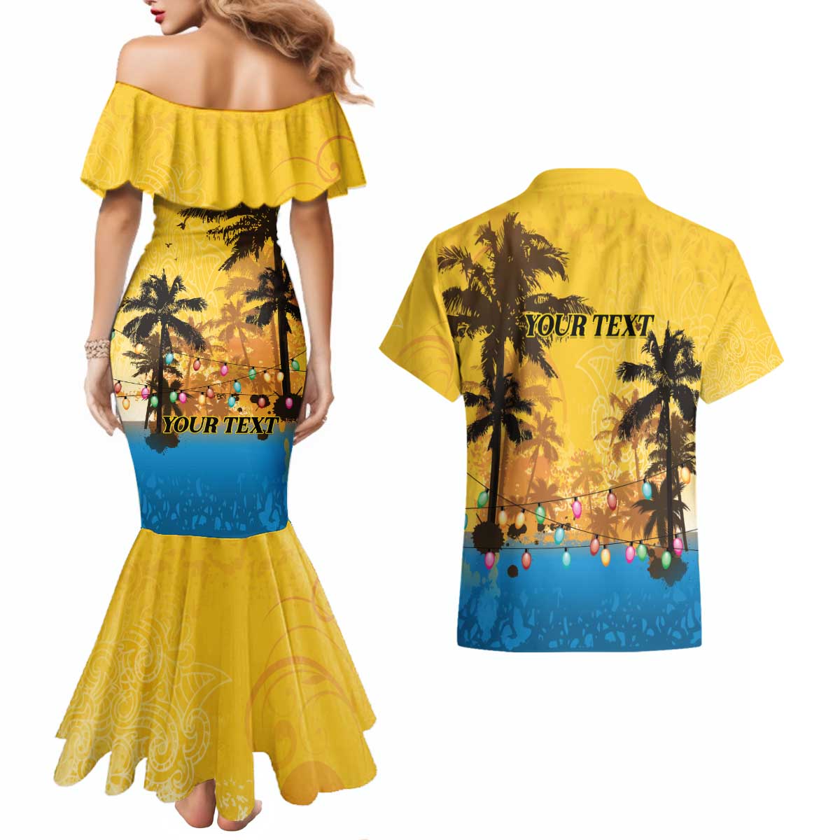 Personalized Xmas in July 2025 Couples Matching Mermaid Dress and Hawaiian Shirt Caribbean Summer Christmas - Wonder Print Shop