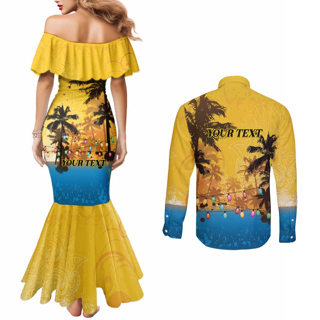 Personalized Xmas in July 2025 Couples Matching Mermaid Dress and Long Sleeve Button Shirt Caribbean Summer Christmas - Wonder Print Shop