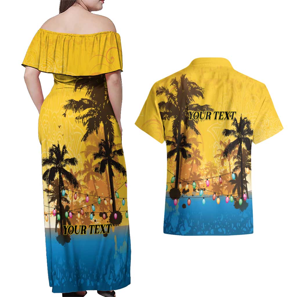 Personalized Xmas in July 2025 Couples Matching Off Shoulder Maxi Dress and Hawaiian Shirt Caribbean Summer Christmas - Wonder Print Shop