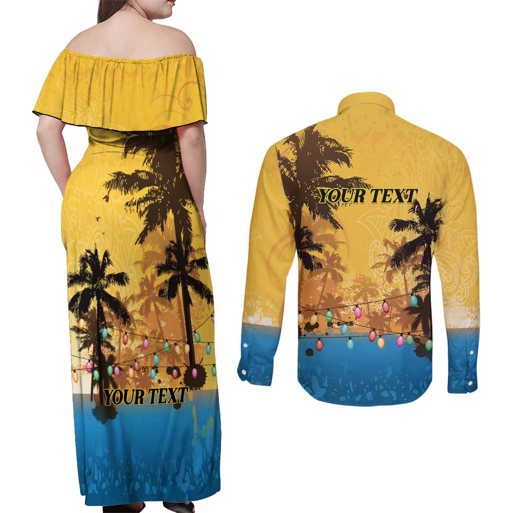 Personalized Xmas in July 2025 Couples Matching Off Shoulder Maxi Dress and Long Sleeve Button Shirt Caribbean Summer Christmas - Wonder Print Shop