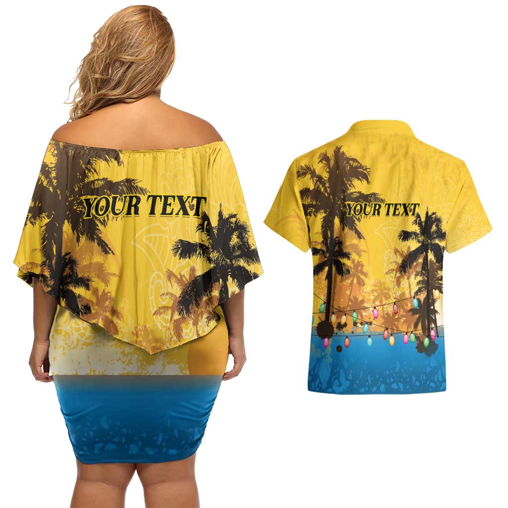 Personalized Xmas in July 2025 Couples Matching Off Shoulder Short Dress and Hawaiian Shirt Caribbean Summer Christmas - Wonder Print Shop