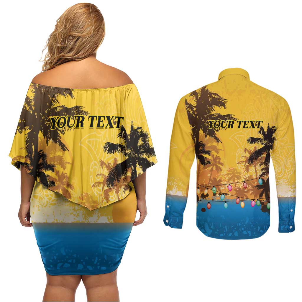 Personalized Xmas in July 2025 Couples Matching Off Shoulder Short Dress and Long Sleeve Button Shirt Caribbean Summer Christmas - Wonder Print Shop