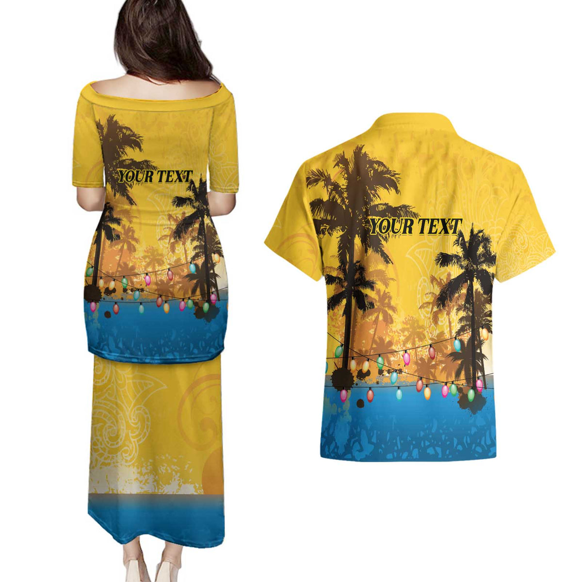 Personalized Xmas in July 2025 Couples Matching Puletasi and Hawaiian Shirt Caribbean Summer Christmas - Wonder Print Shop