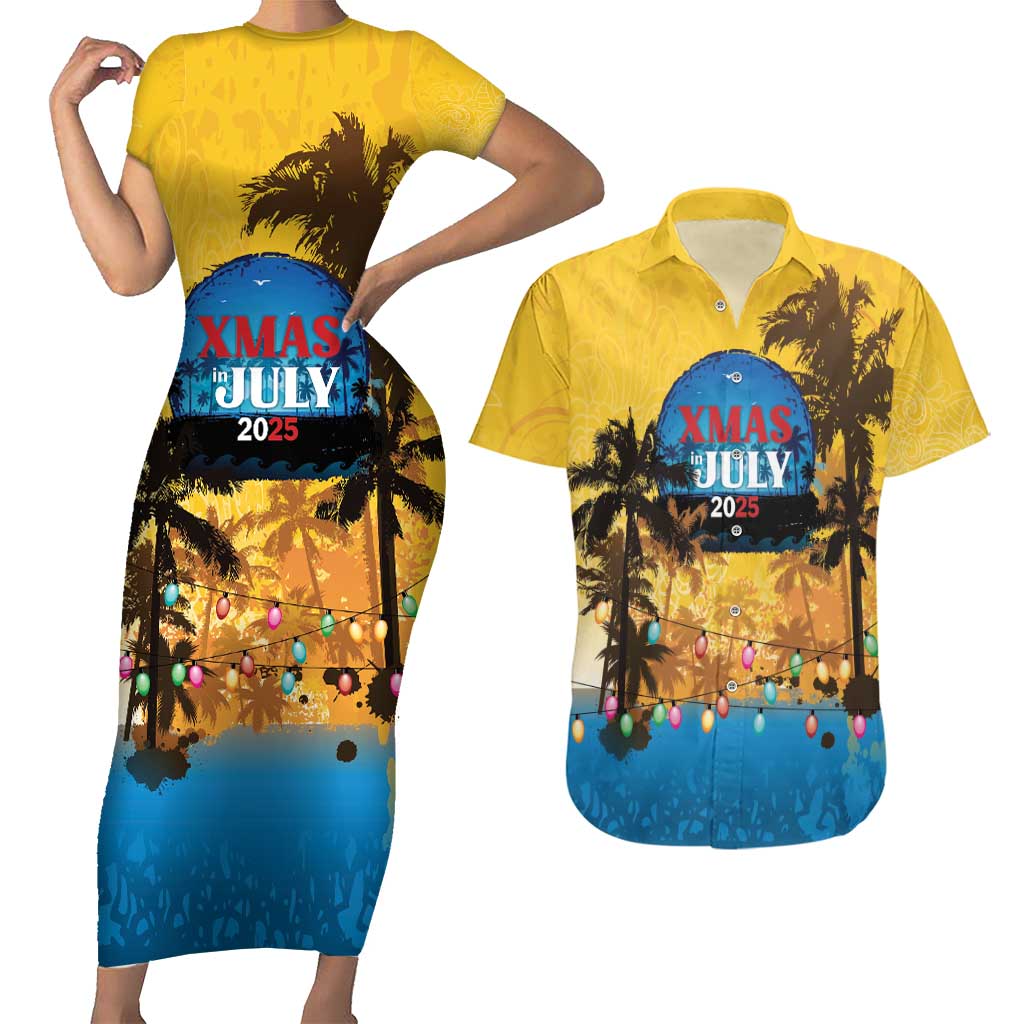 Personalized Xmas in July 2025 Couples Matching Short Sleeve Bodycon Dress and Hawaiian Shirt Caribbean Summer Christmas - Wonder Print Shop