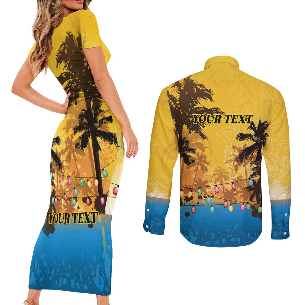 Personalized Xmas in July 2025 Couples Matching Short Sleeve Bodycon Dress and Long Sleeve Button Shirt Caribbean Summer Christmas - Wonder Print Shop