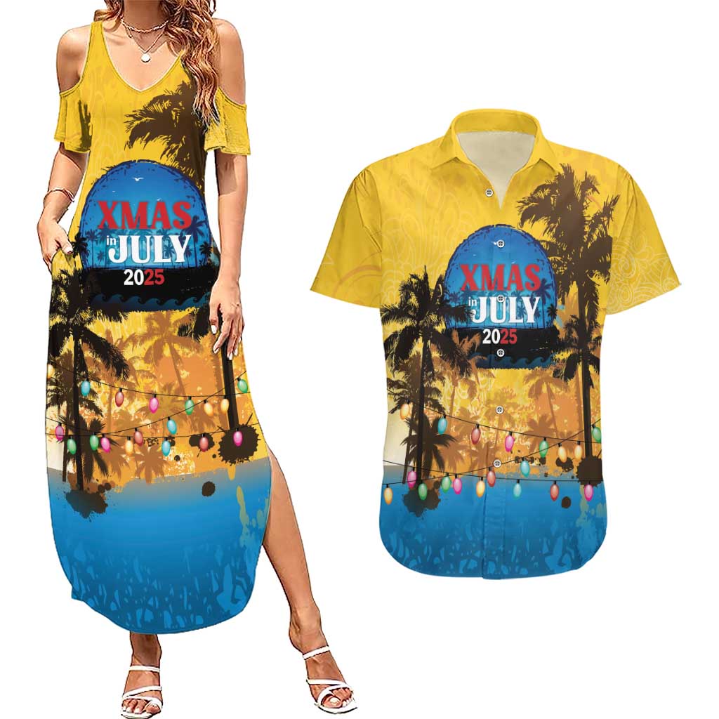 Personalized Xmas in July 2025 Couples Matching Summer Maxi Dress and Hawaiian Shirt Caribbean Summer Christmas - Wonder Print Shop