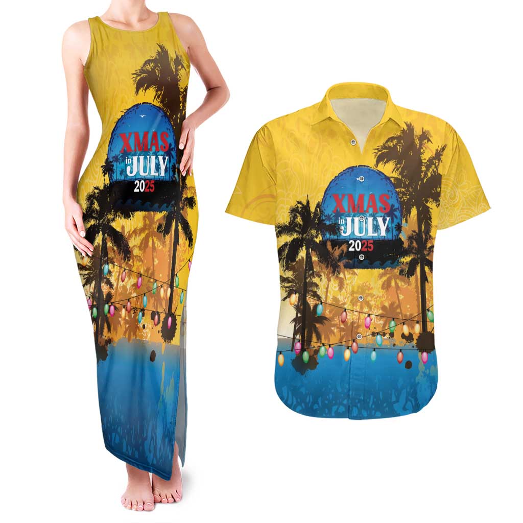Personalized Xmas in July 2025 Couples Matching Tank Maxi Dress and Hawaiian Shirt Caribbean Summer Christmas - Wonder Print Shop