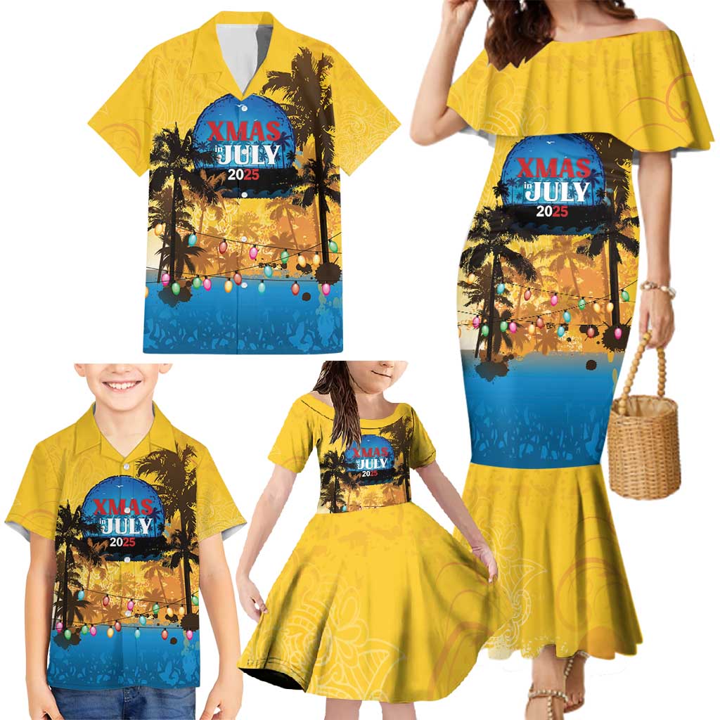 Personalized Xmas in July 2025 Family Matching Mermaid Dress and Hawaiian Shirt Caribbean Summer Christmas - Wonder Print Shop