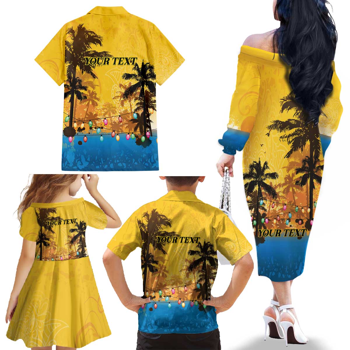 Personalized Xmas in July 2025 Family Matching Off The Shoulder Long Sleeve Dress and Hawaiian Shirt Caribbean Summer Christmas - Wonder Print Shop