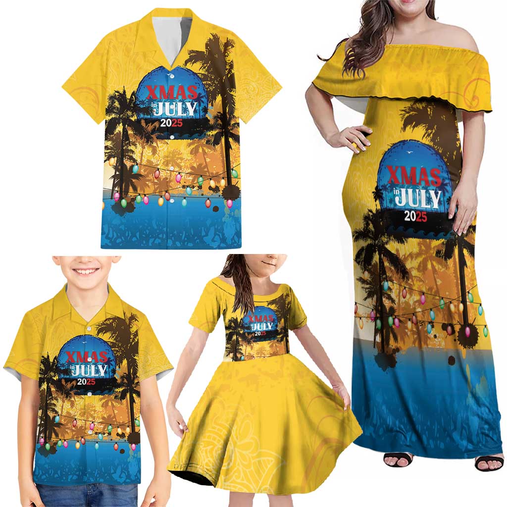 Personalized Xmas in July 2025 Family Matching Off Shoulder Maxi Dress and Hawaiian Shirt Caribbean Summer Christmas - Wonder Print Shop