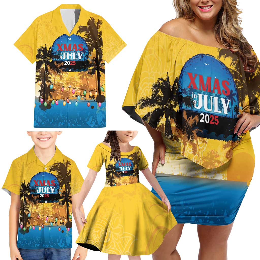 Personalized Xmas in July 2025 Family Matching Off Shoulder Short Dress and Hawaiian Shirt Caribbean Summer Christmas - Wonder Print Shop