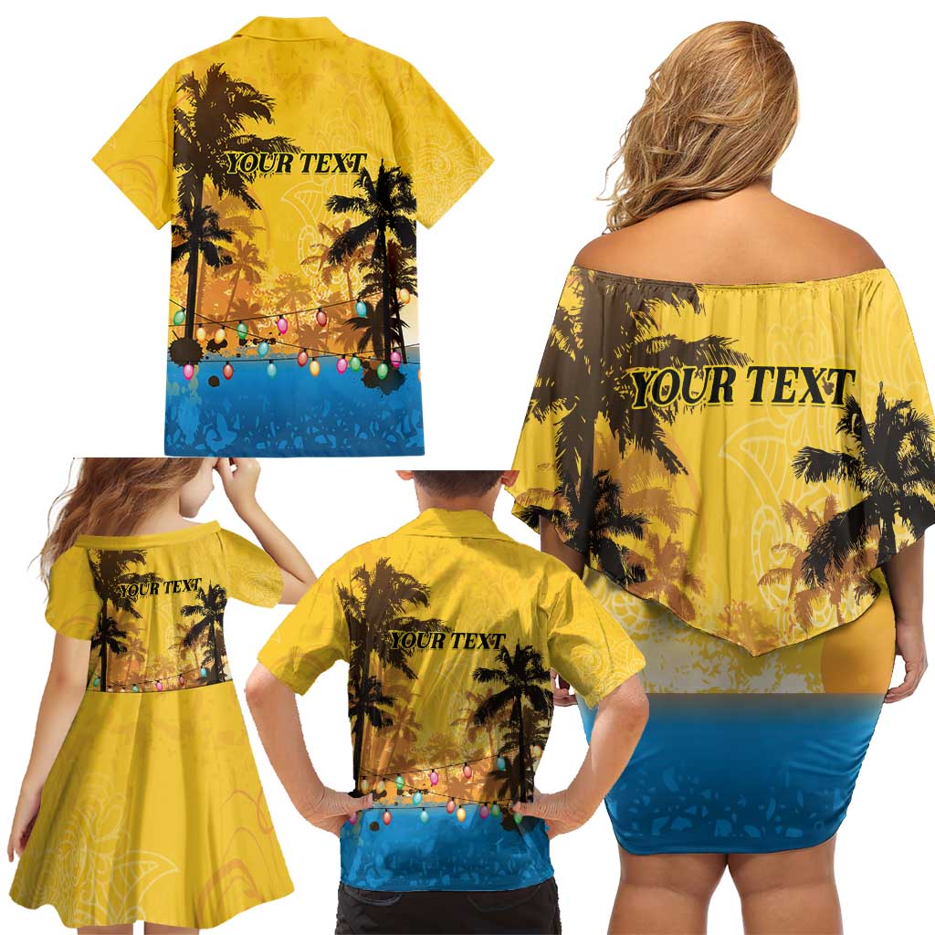 Personalized Xmas in July 2025 Family Matching Off Shoulder Short Dress and Hawaiian Shirt Caribbean Summer Christmas - Wonder Print Shop