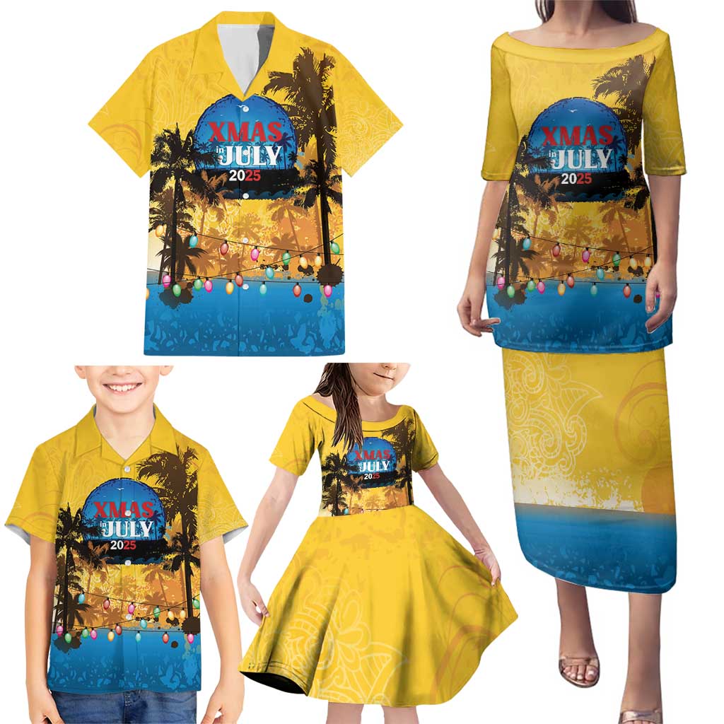Personalized Xmas in July 2025 Family Matching Puletasi and Hawaiian Shirt Caribbean Summer Christmas - Wonder Print Shop