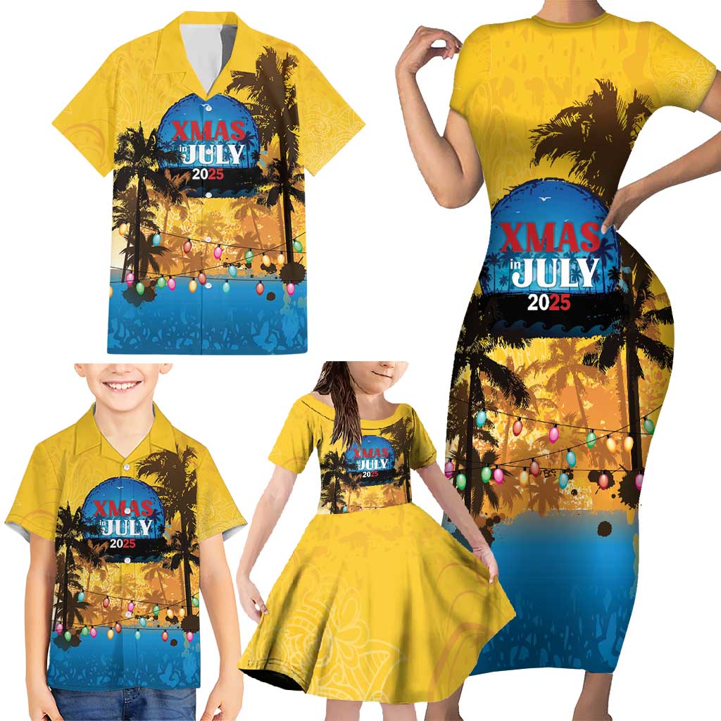 Personalized Xmas in July 2025 Family Matching Short Sleeve Bodycon Dress and Hawaiian Shirt Caribbean Summer Christmas - Wonder Print Shop