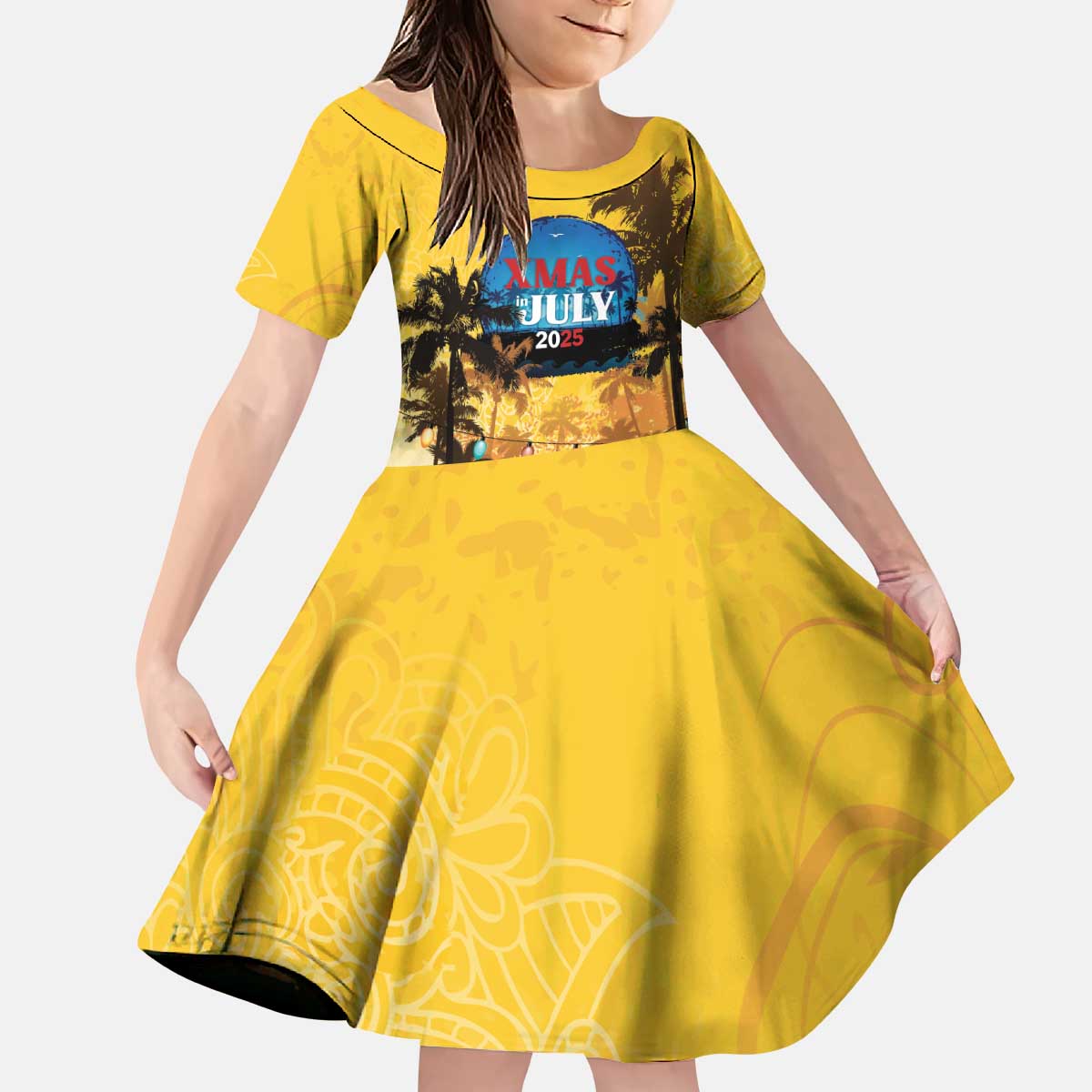 Personalized Xmas in July 2025 Kid Short Sleeve Dress Caribbean Summer Christmas - Wonder Print Shop