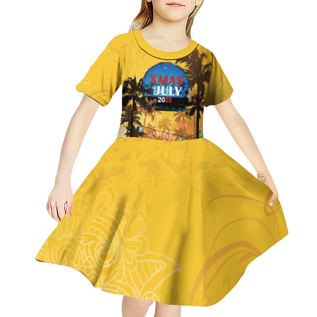 Personalized Xmas in July 2025 Kid Short Sleeve Dress Caribbean Summer Christmas - Wonder Print Shop