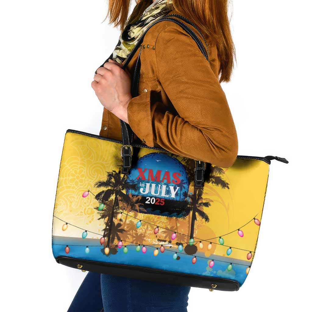Xmas in July 2025 Leather Tote Bag Caribbean Summer Christmas - Wonder Print Shop