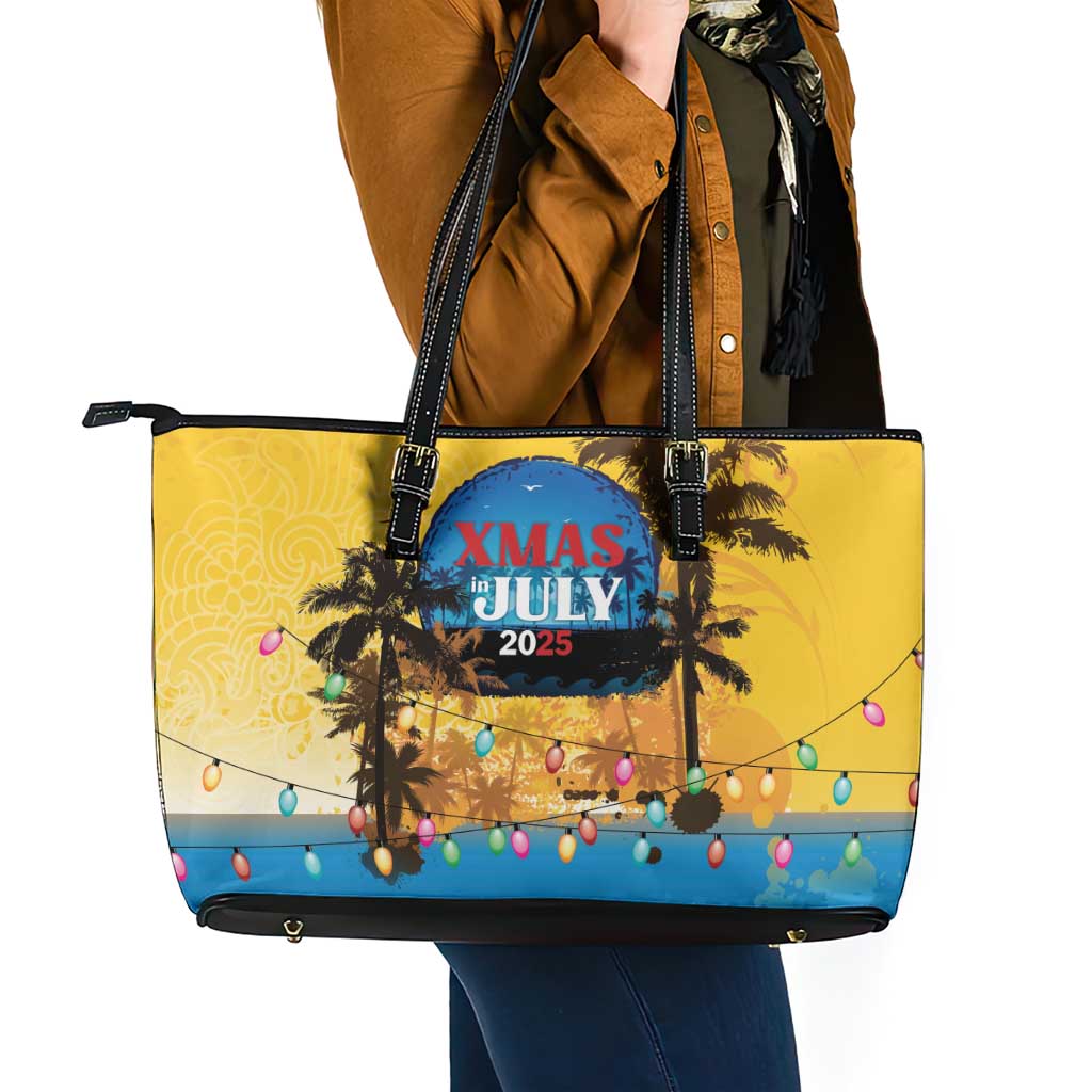 Xmas in July 2025 Leather Tote Bag Caribbean Summer Christmas - Wonder Print Shop