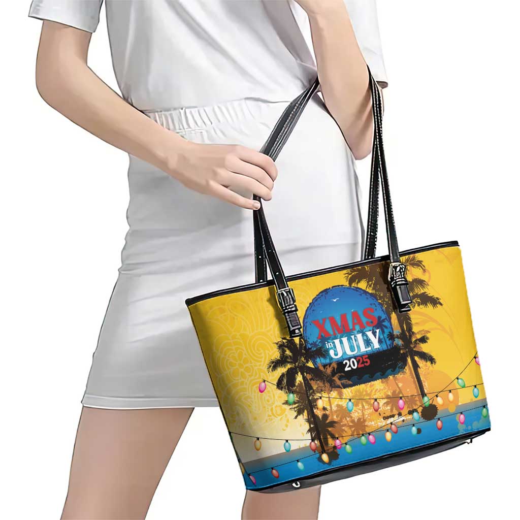 Xmas in July 2025 Leather Tote Bag Caribbean Summer Christmas - Wonder Print Shop