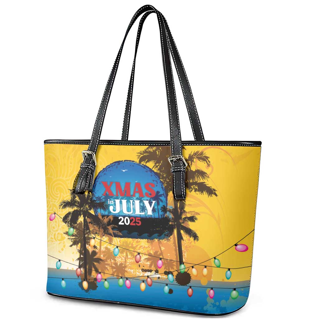 Xmas in July 2025 Leather Tote Bag Caribbean Summer Christmas - Wonder Print Shop