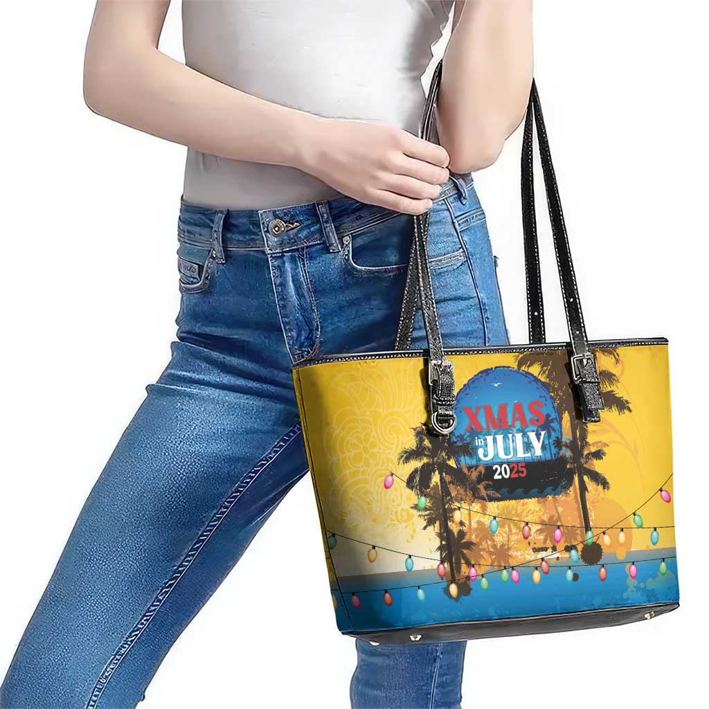 Xmas in July 2025 Leather Tote Bag Caribbean Summer Christmas - Wonder Print Shop