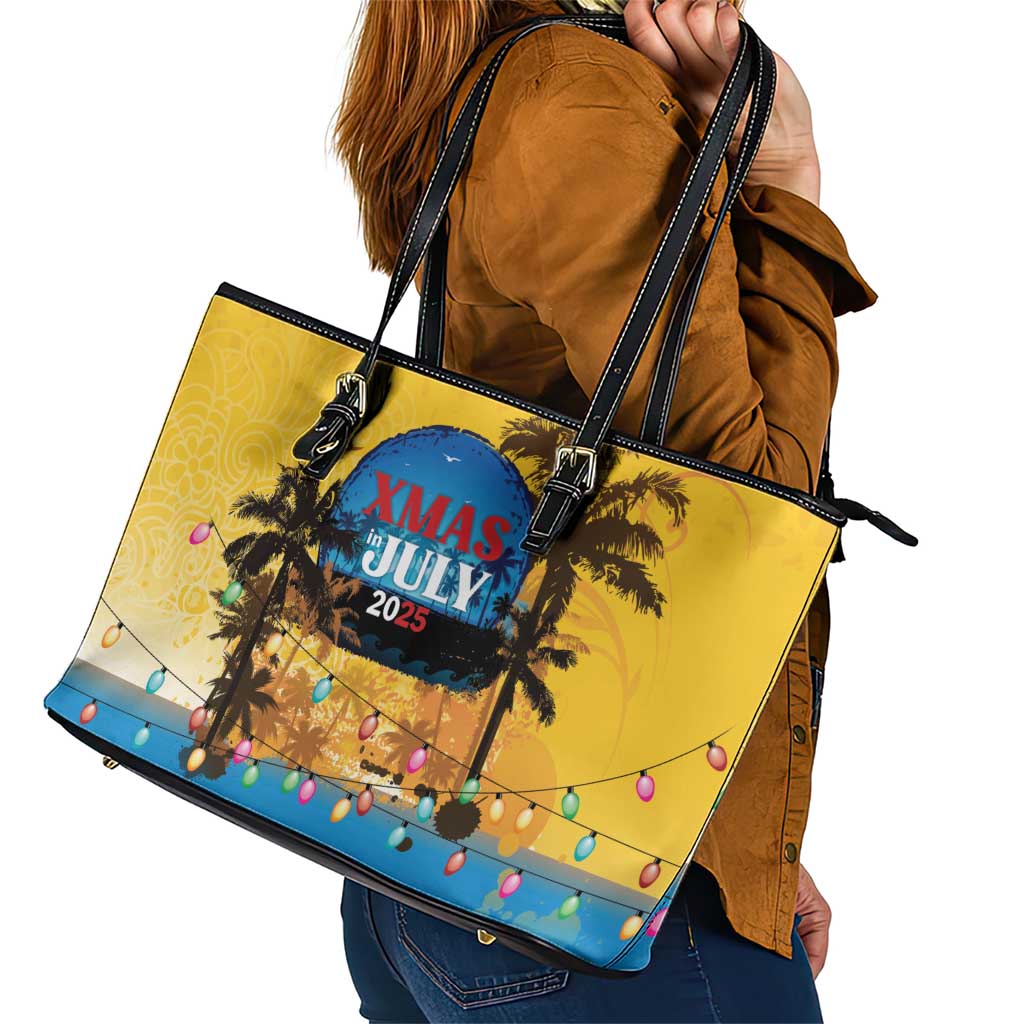 Xmas in July 2025 Leather Tote Bag Caribbean Summer Christmas - Wonder Print Shop