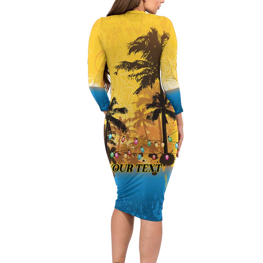 Personalized Xmas in July 2025 Long Sleeve Bodycon Dress Caribbean Summer Christmas - Wonder Print Shop